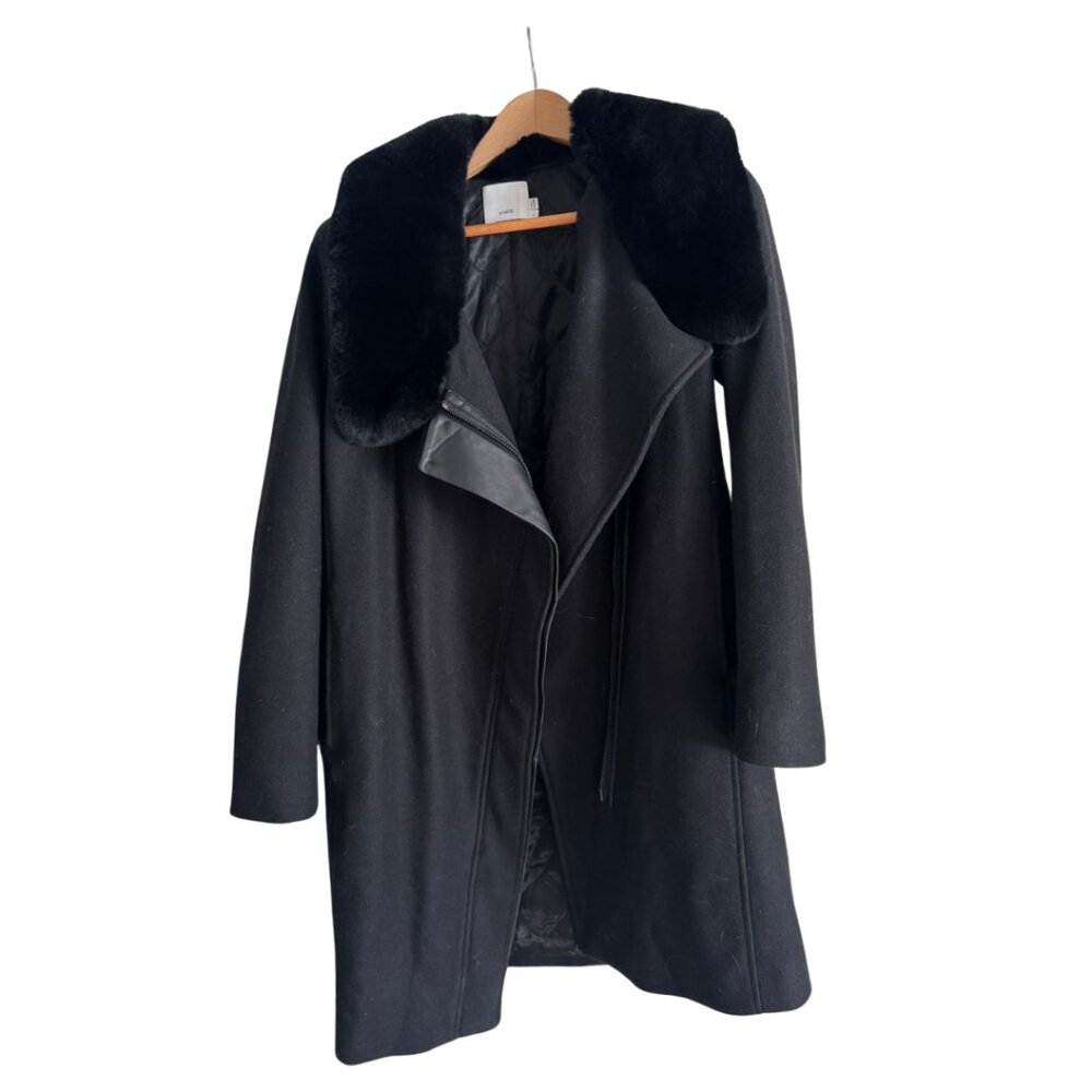 VINCE Women's Wool Coat w/ Fur Collar